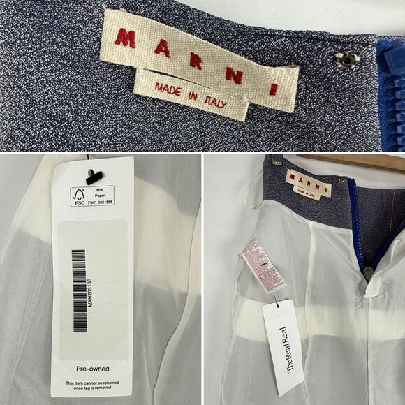 Marni Made in Italy Blue A-Line Skirt Size 36, USA 0 Contrast Stitch Zip Back - Picture 9 of 16